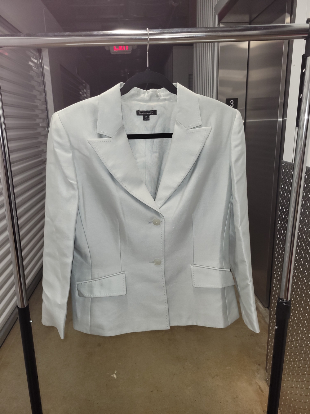 Tahari size 14 Silk Wool Blend Light Blue Button Blazer Jacket
